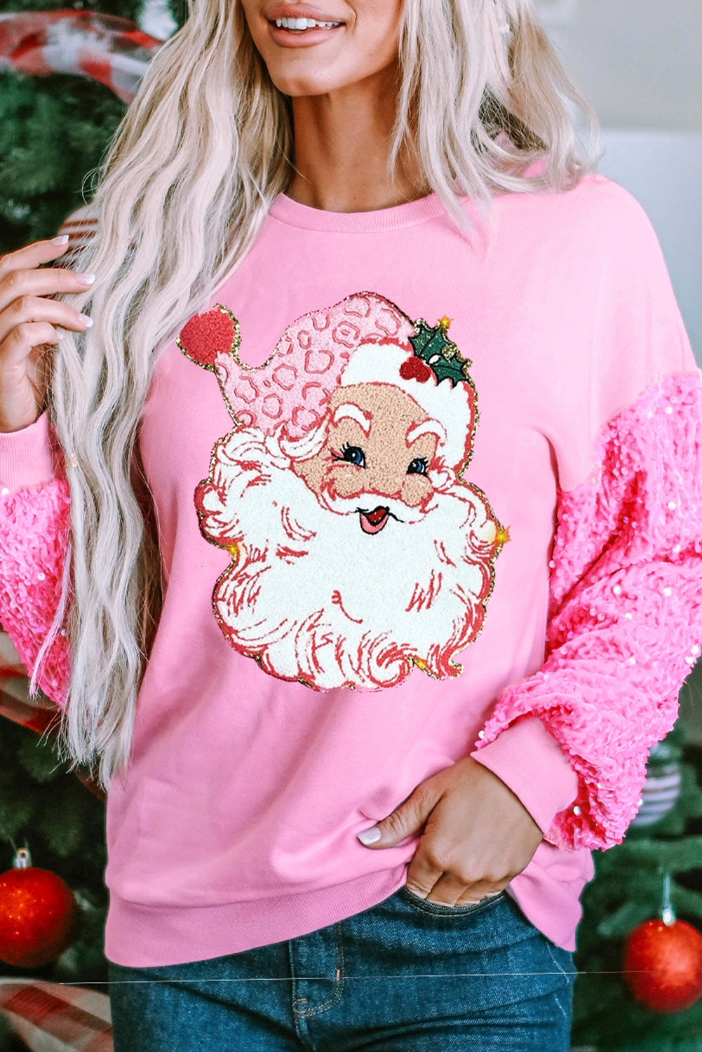 Pink Sequin Santa Top FB