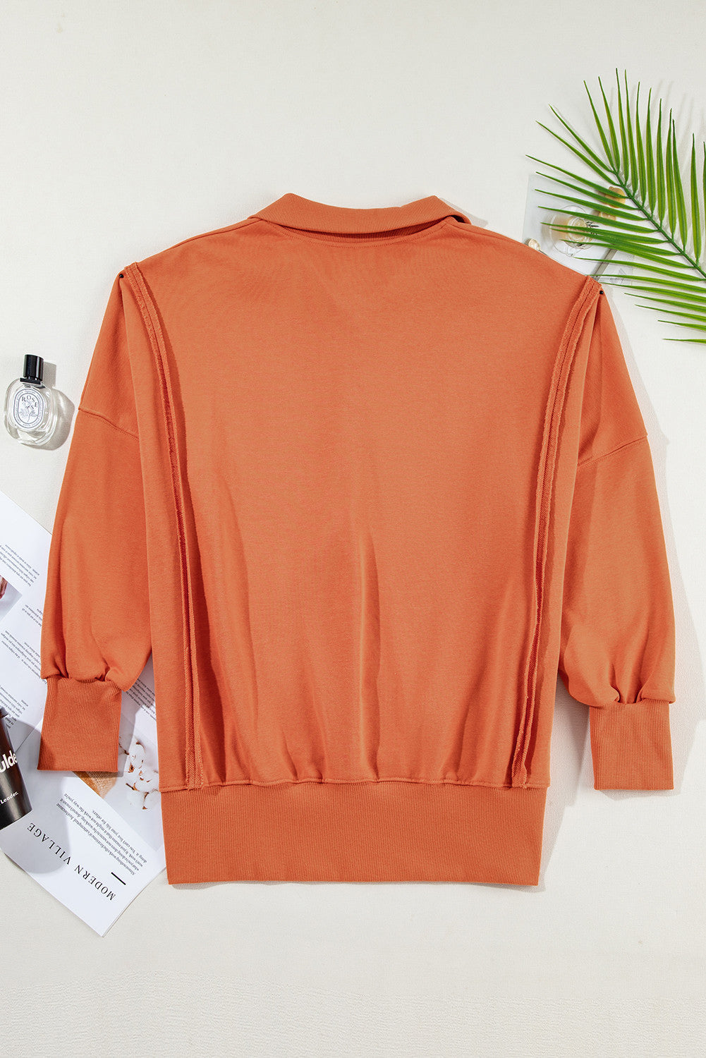 Orange Buttoned Baggy Slit Sweatshirt LT