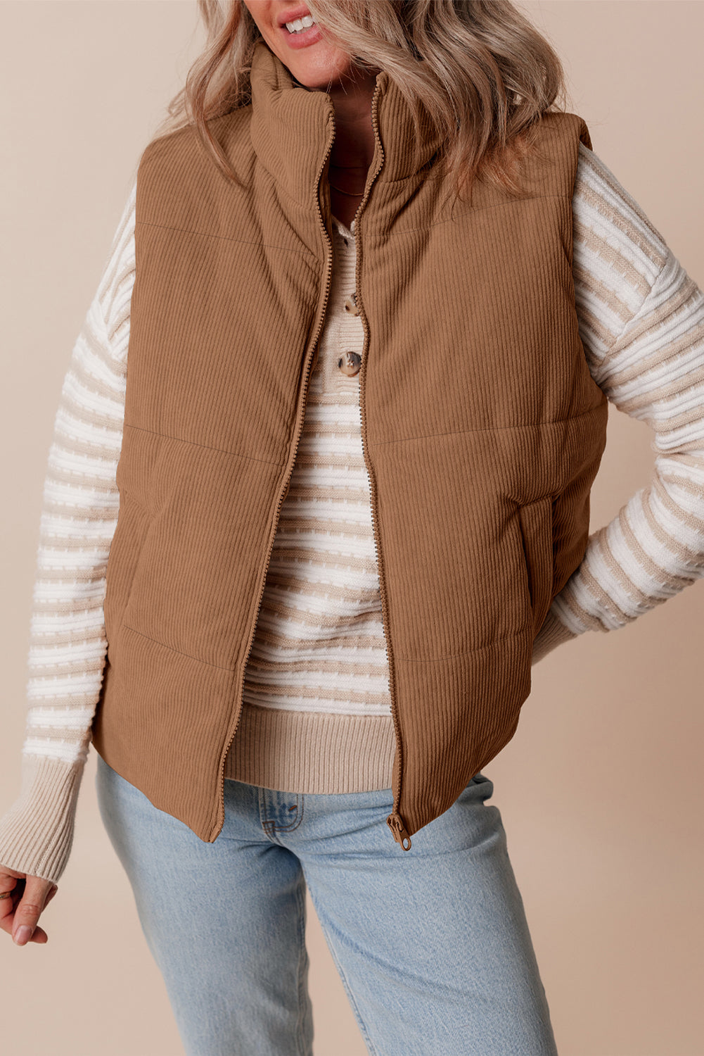Corduroy Zip Up Puffer Vest FB