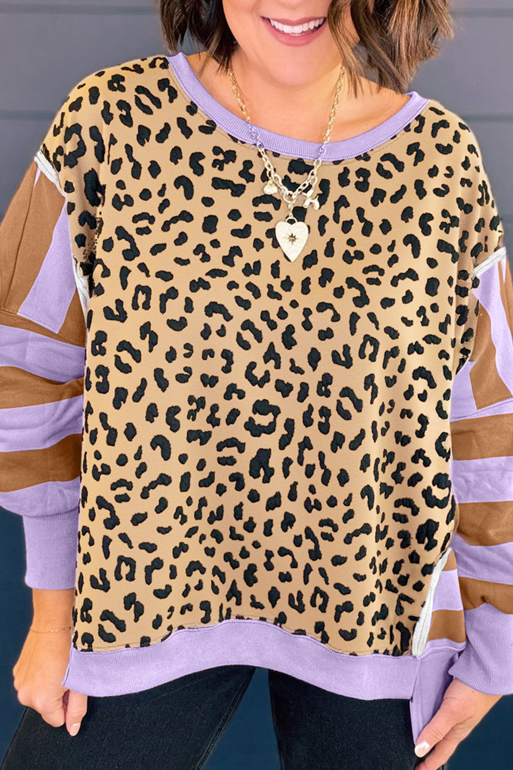 Stripe Leopard Plus Size Top FB