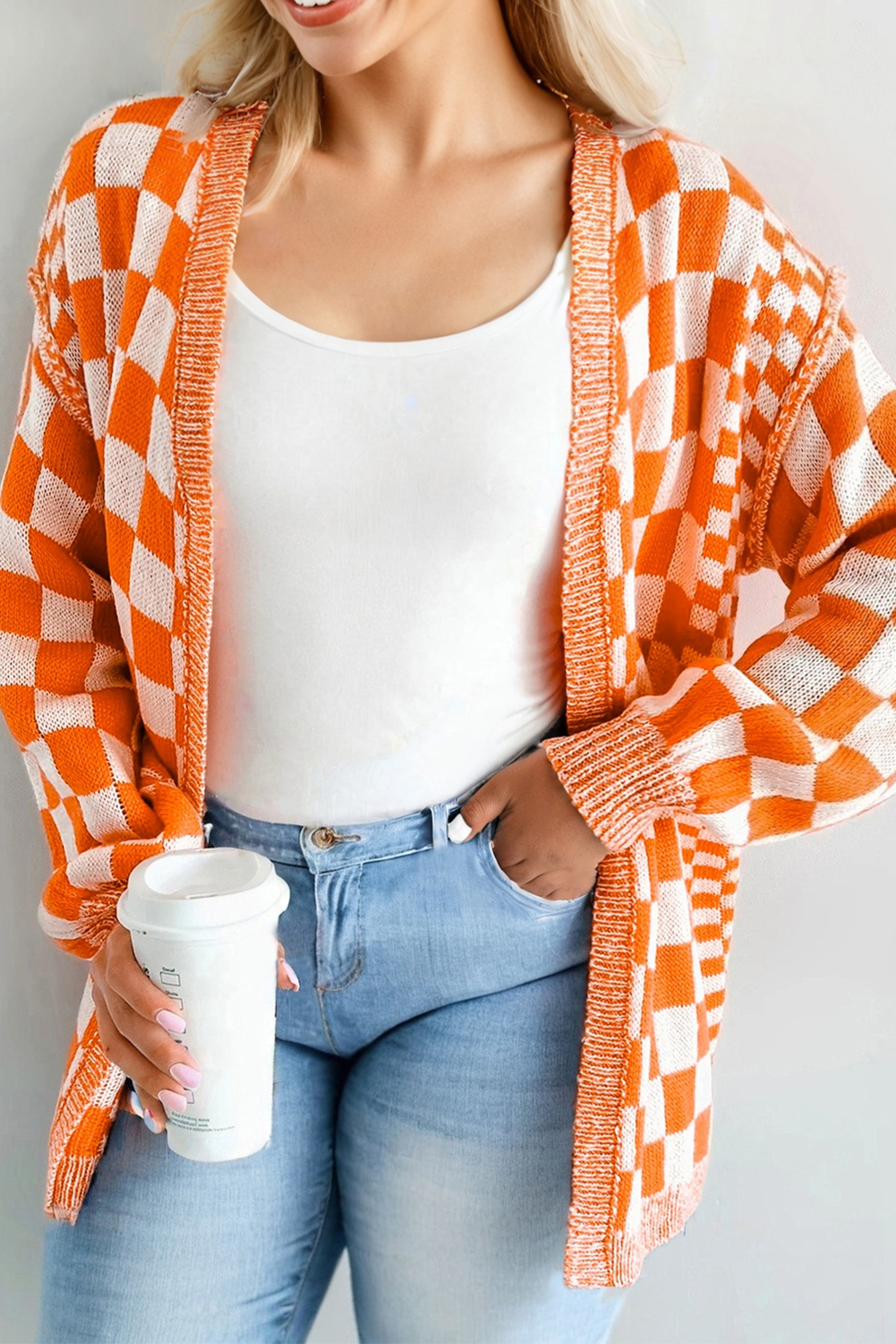 Orange Checkered Cardigan RTS