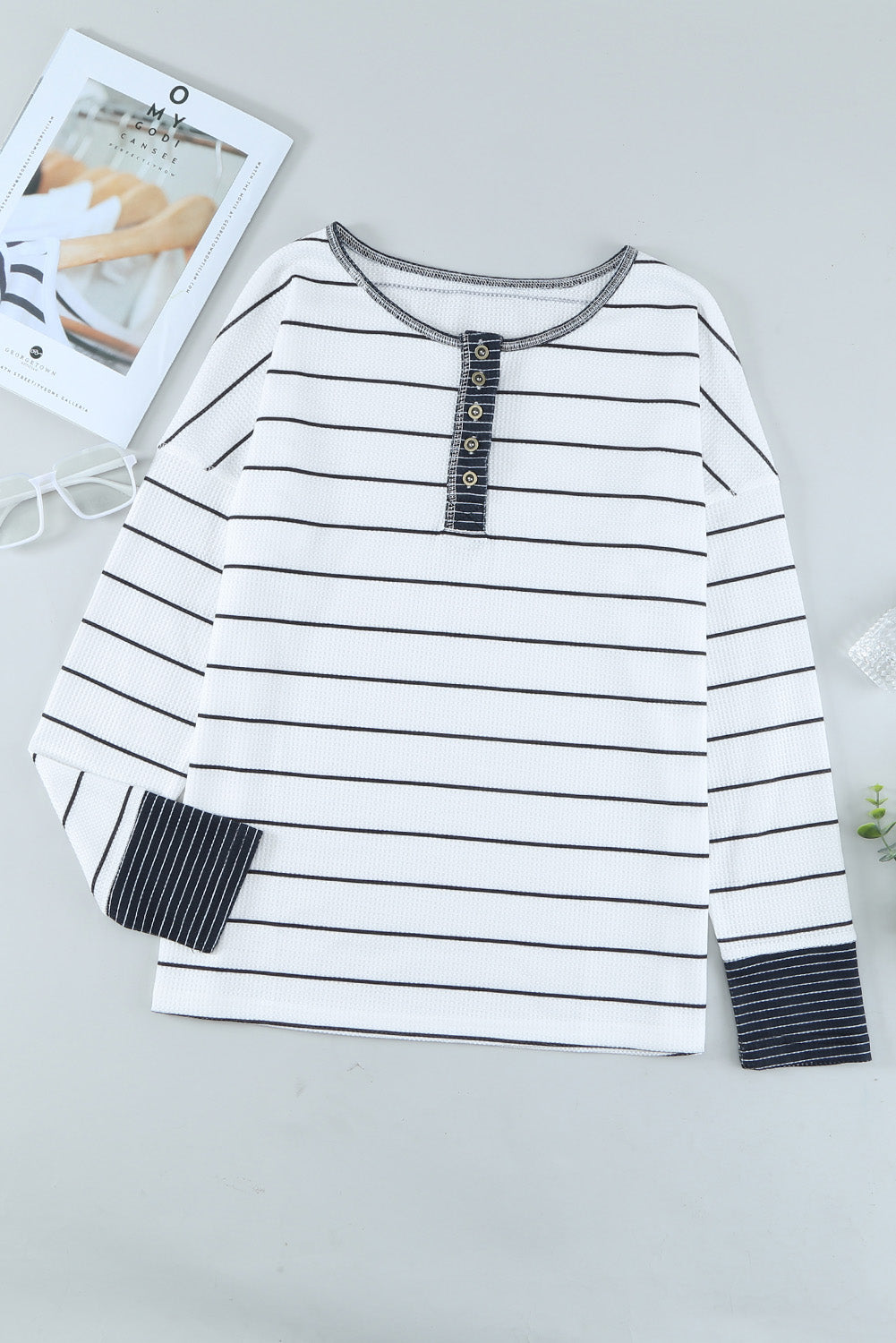 Stripe Waffle Knit Top LT