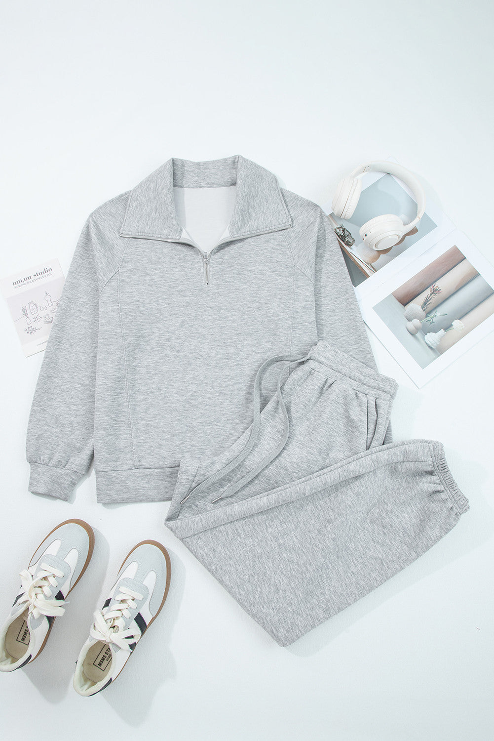 Zip Collar Drawstring Pants Set *two colors* LT