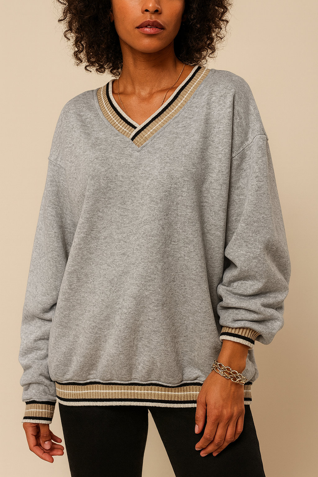 Varsity Striped Trim Sweatshirt FB