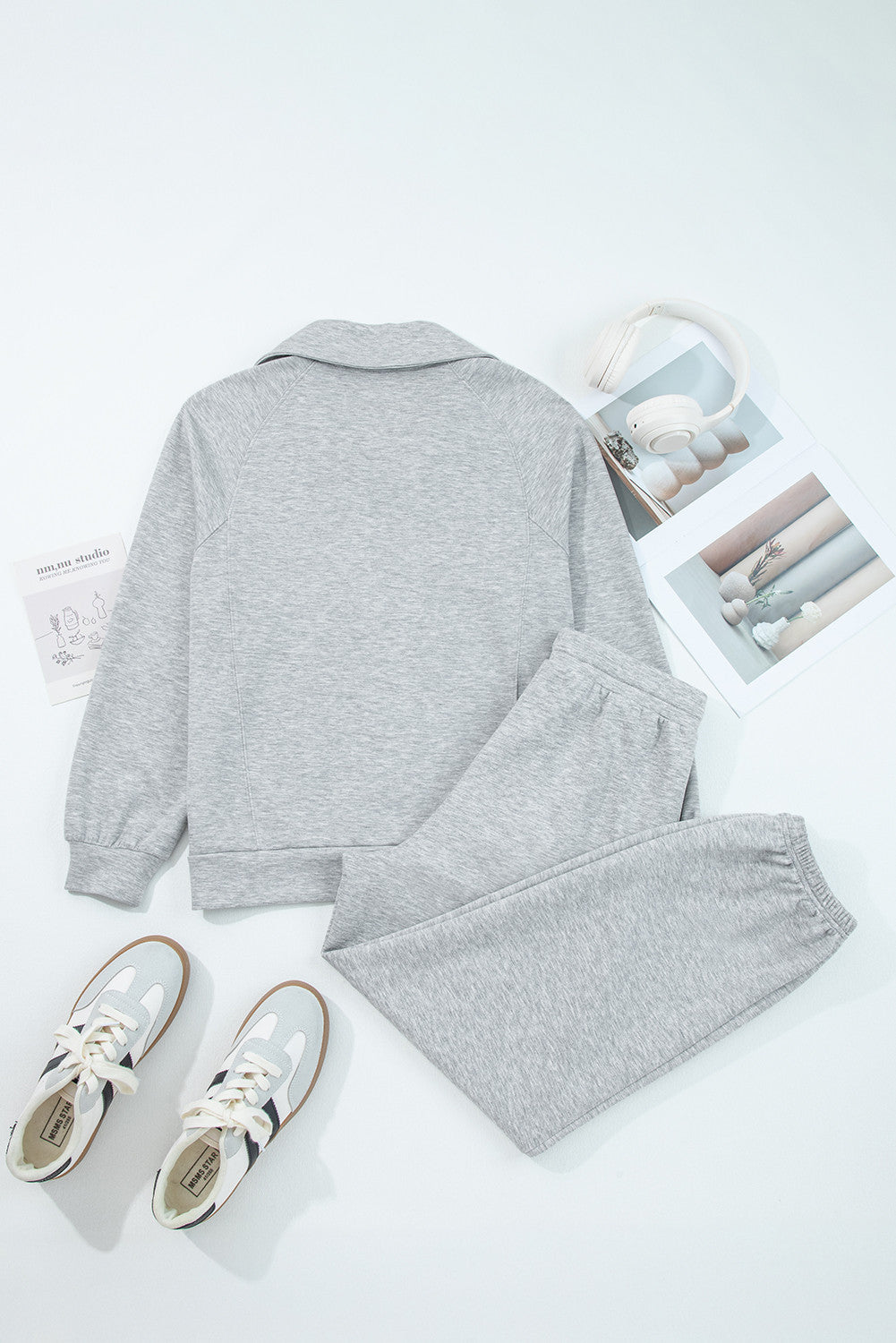Zip Collar Drawstring Pants Set *two colors* LT