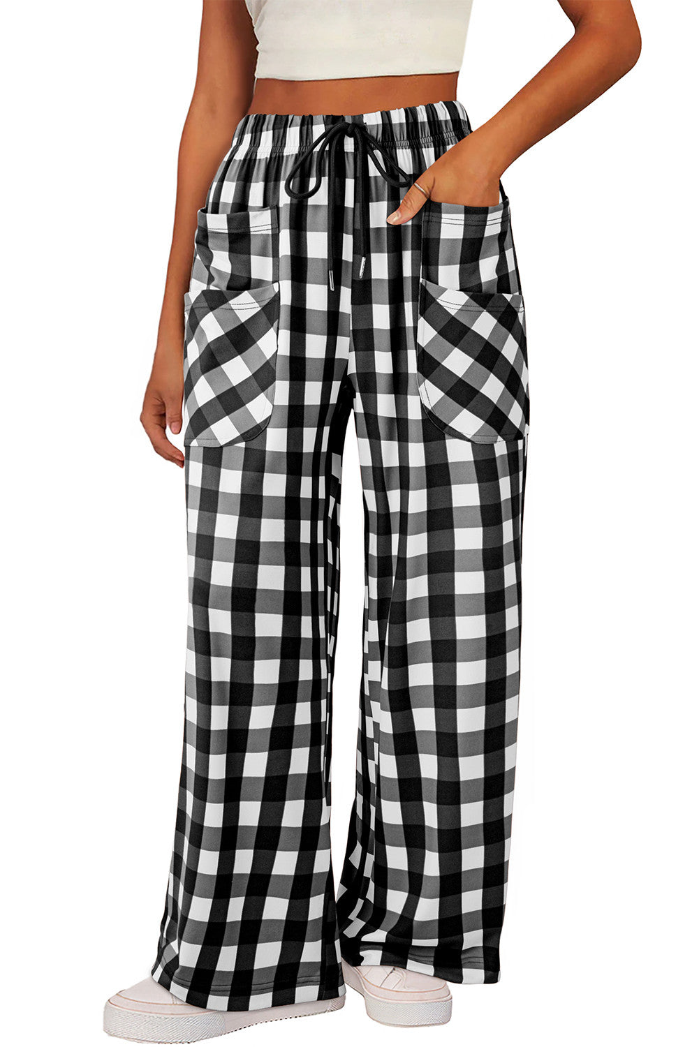 Black Checkered Drawstring Pants FB