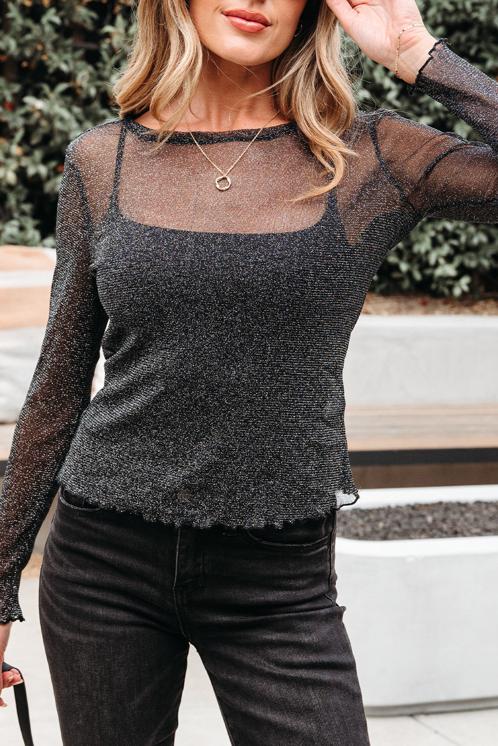Black Metallic Glitter Mesh Top LT