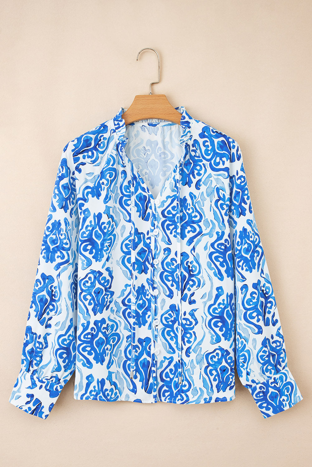 Blue Printed Split Neck Blouse LT