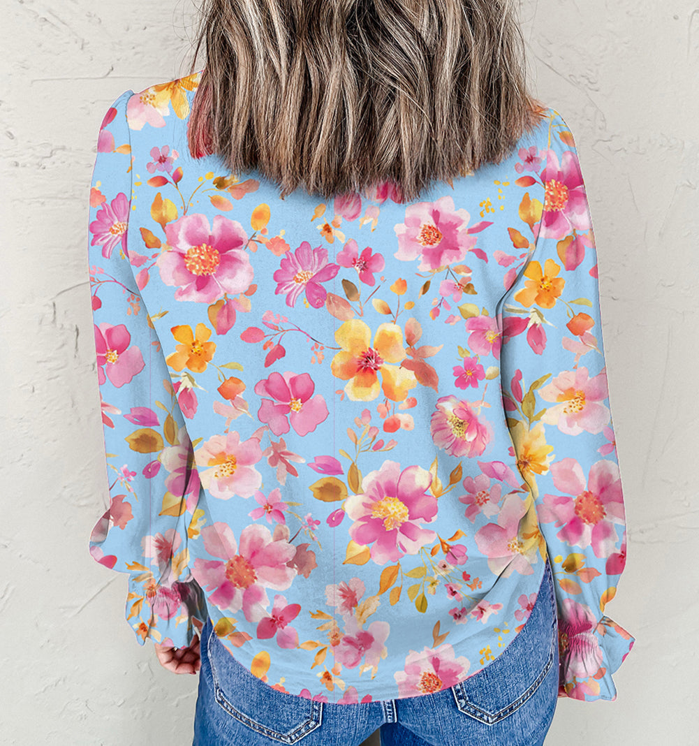 Blue Floral Smocked Blouse LT