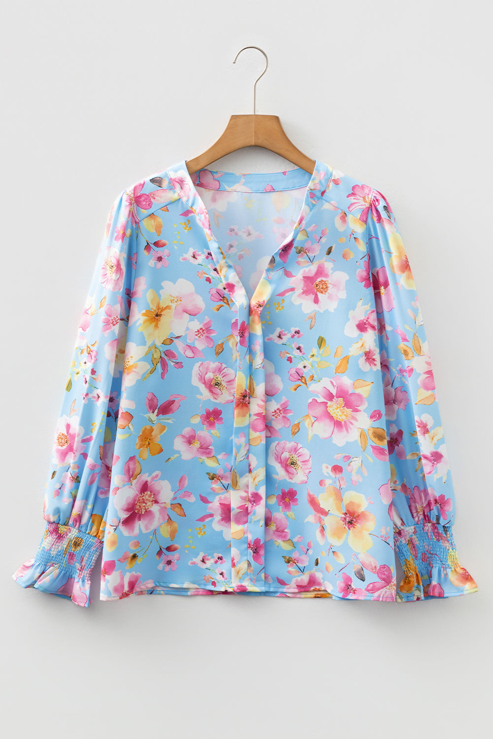 Blue Floral Smocked Blouse LT