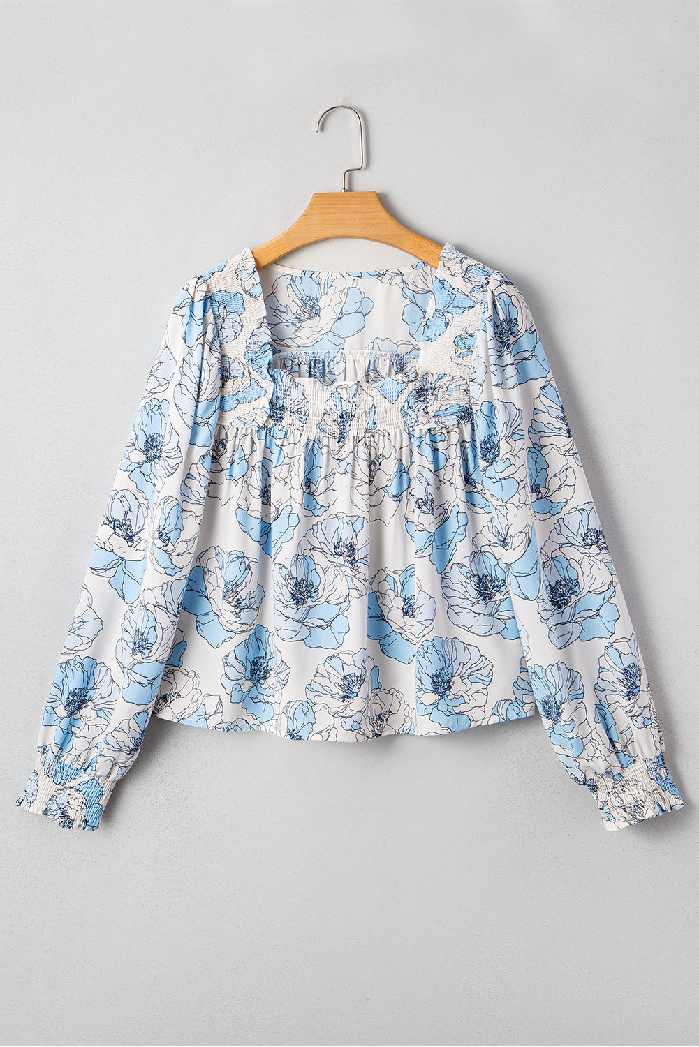 Blue Floral Square Neck Blouse LT