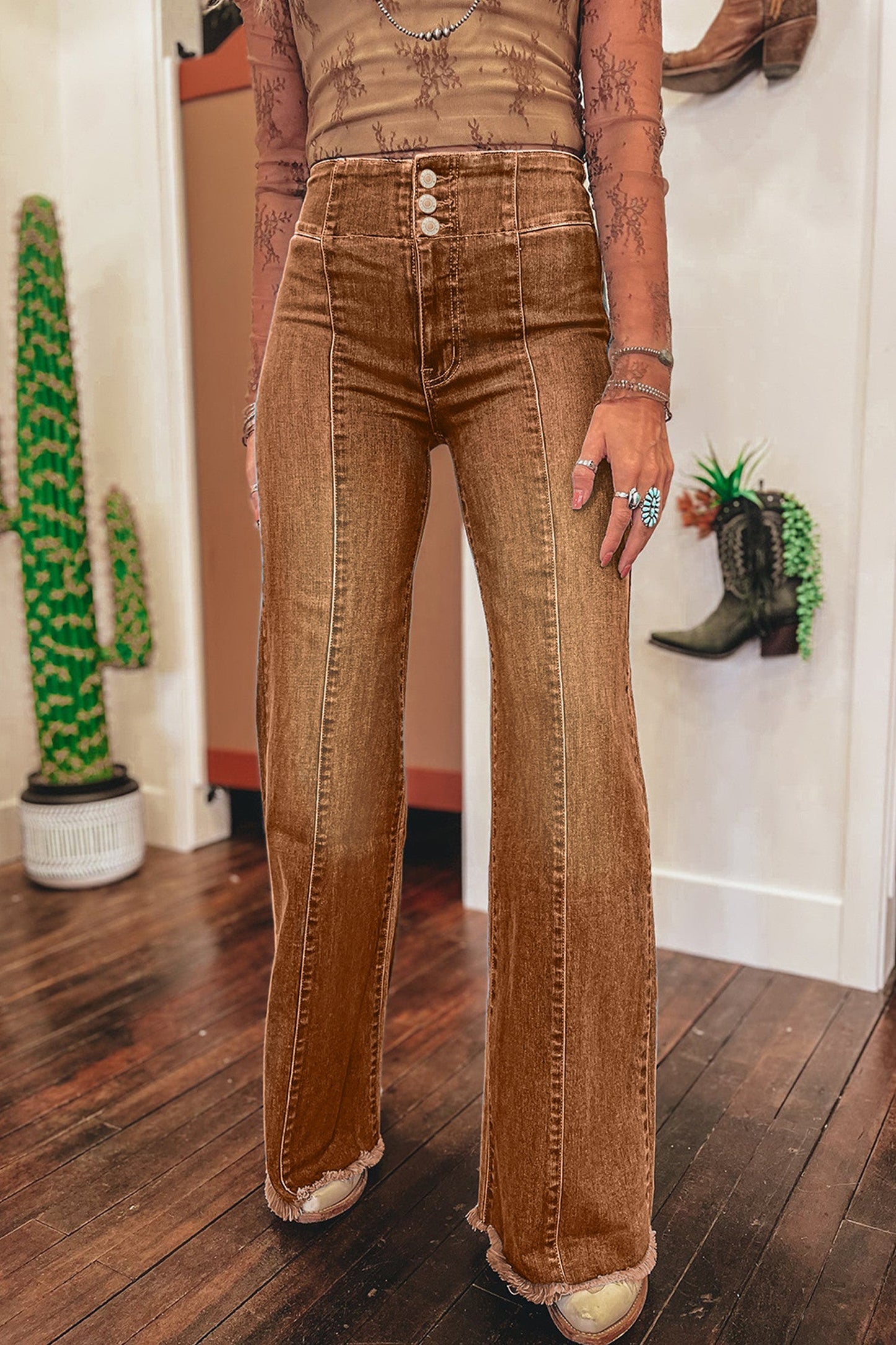 Brown High Waist Flare Jeans FB