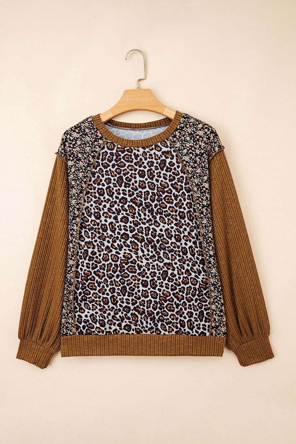 Brown Leopard Floral Pullover LT
