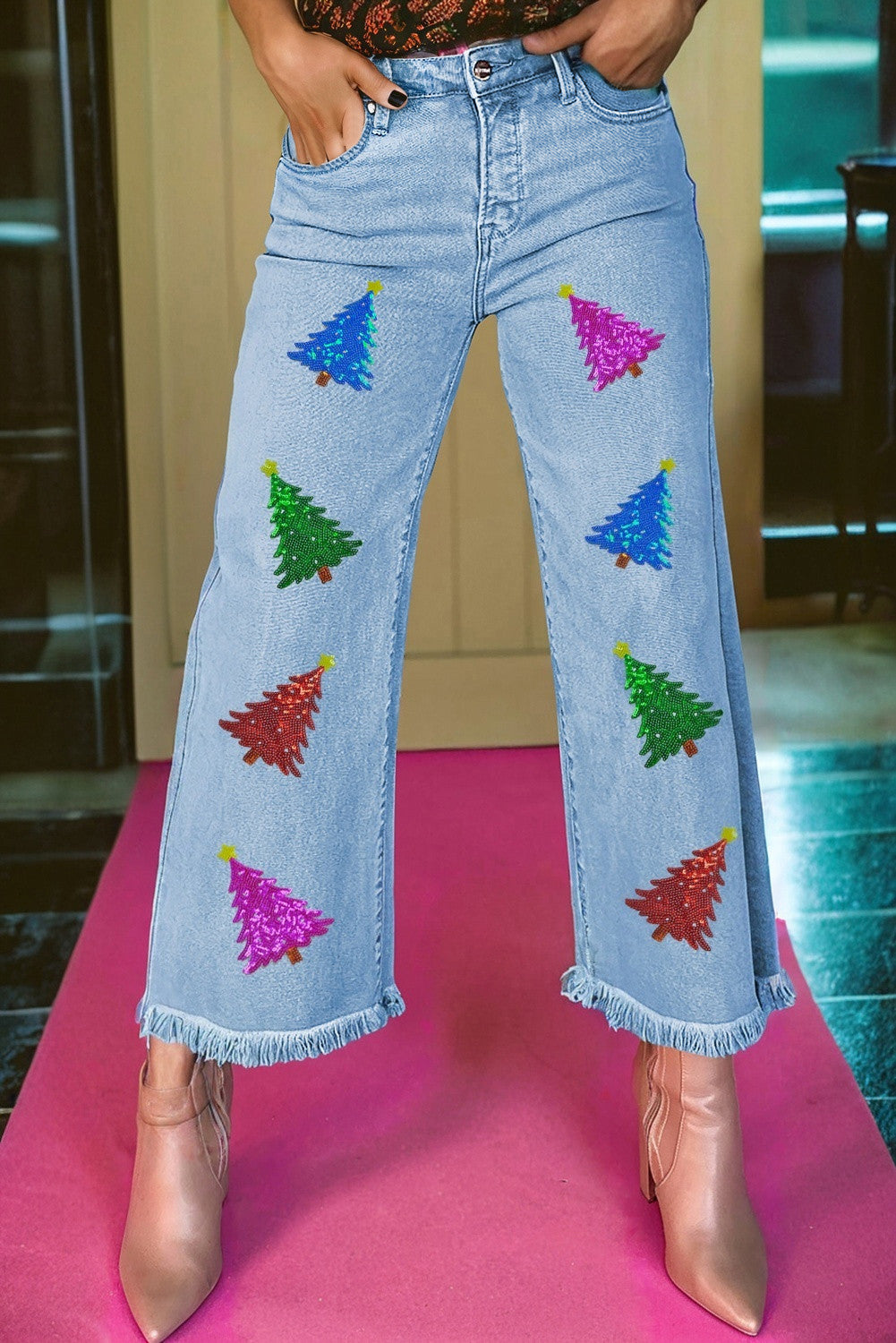 Christmas Tree Patched Jeans FB