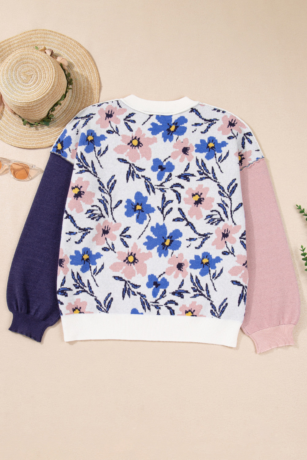 Floral Panel Sleeve Patchwork Sweater LT