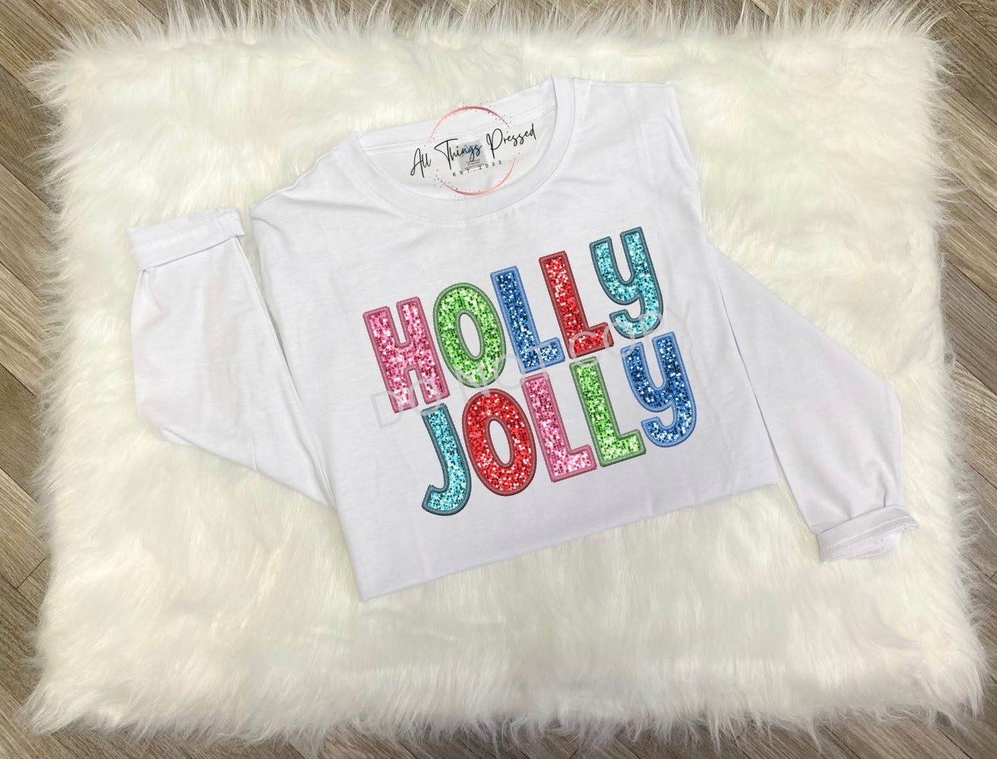 Holly Jolly Faux Embroidery Long Sleeve