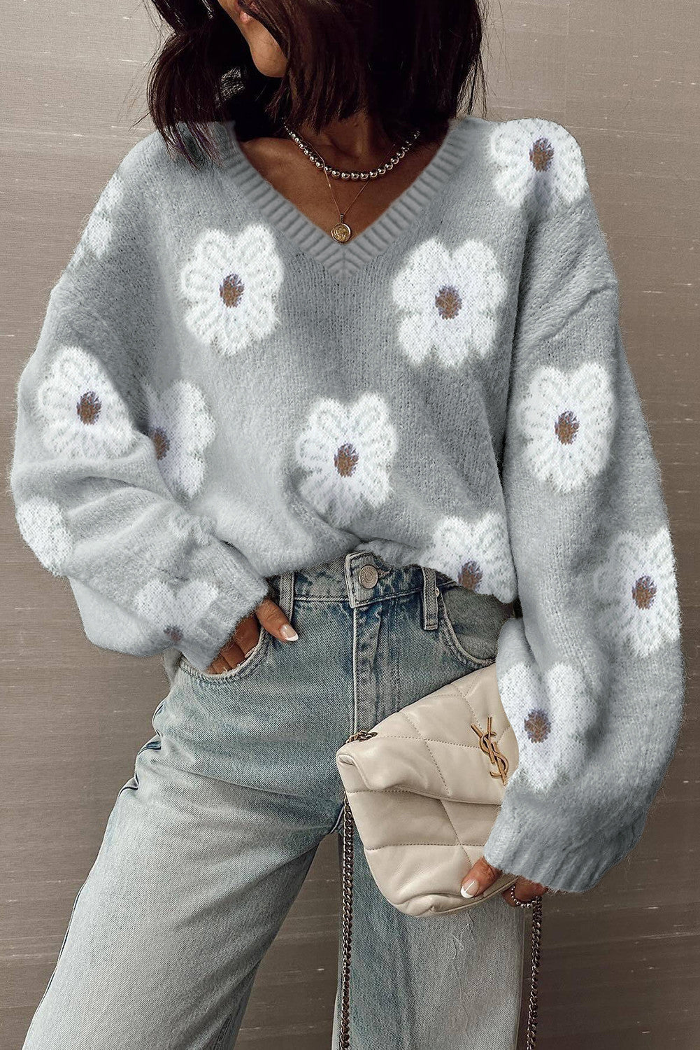 Gray Flower Baggy Pullover LT