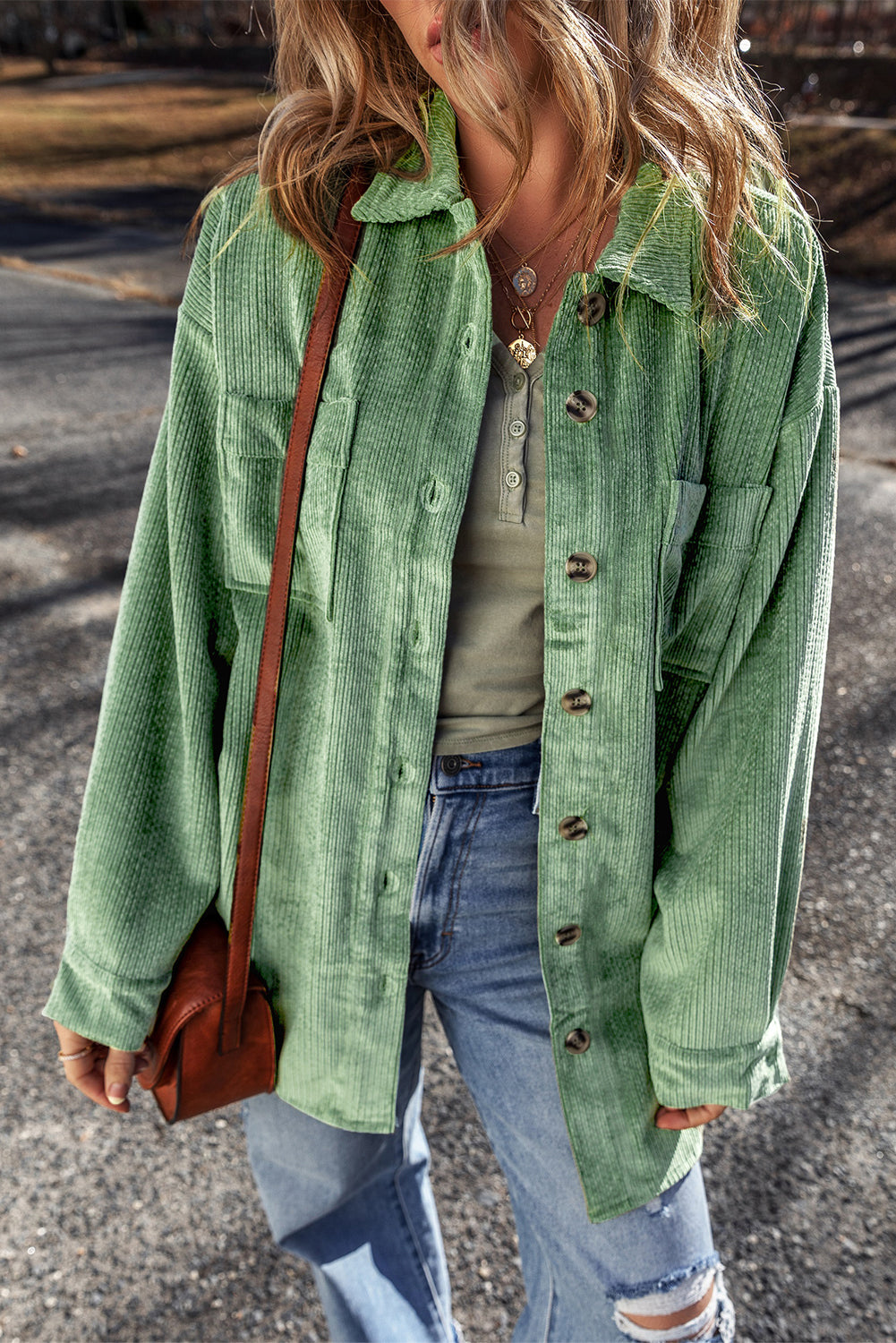Green Corduroy Shacket FB