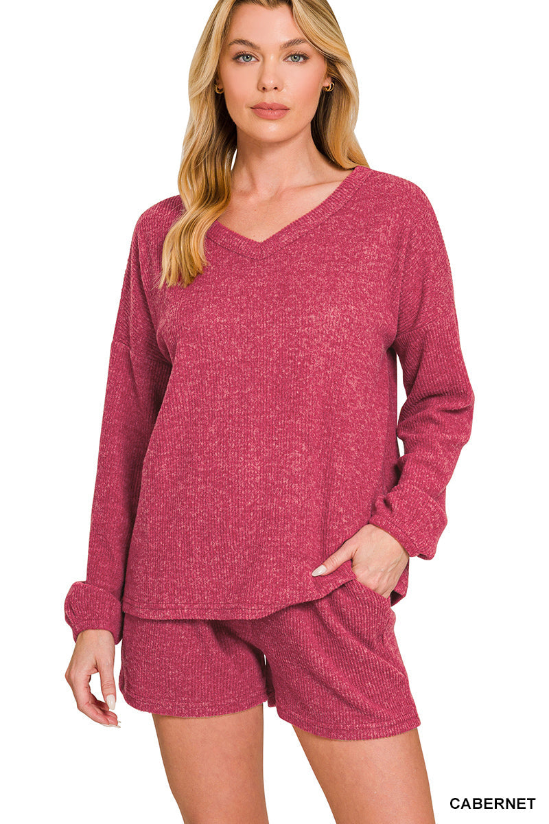 Ribbed Long Sleeve Shortie Set Zenana