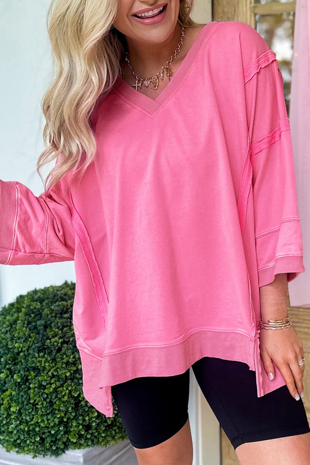 Pink Exposed Seam Top FB