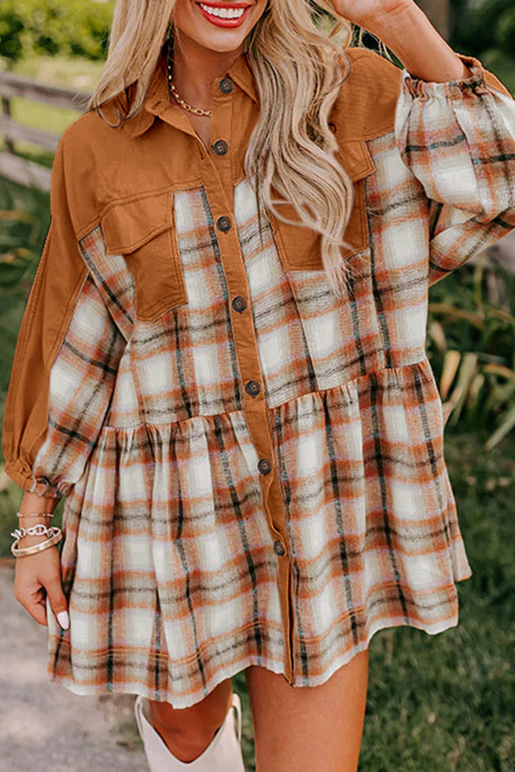 Khaki Plaid Tunic Dress RTS