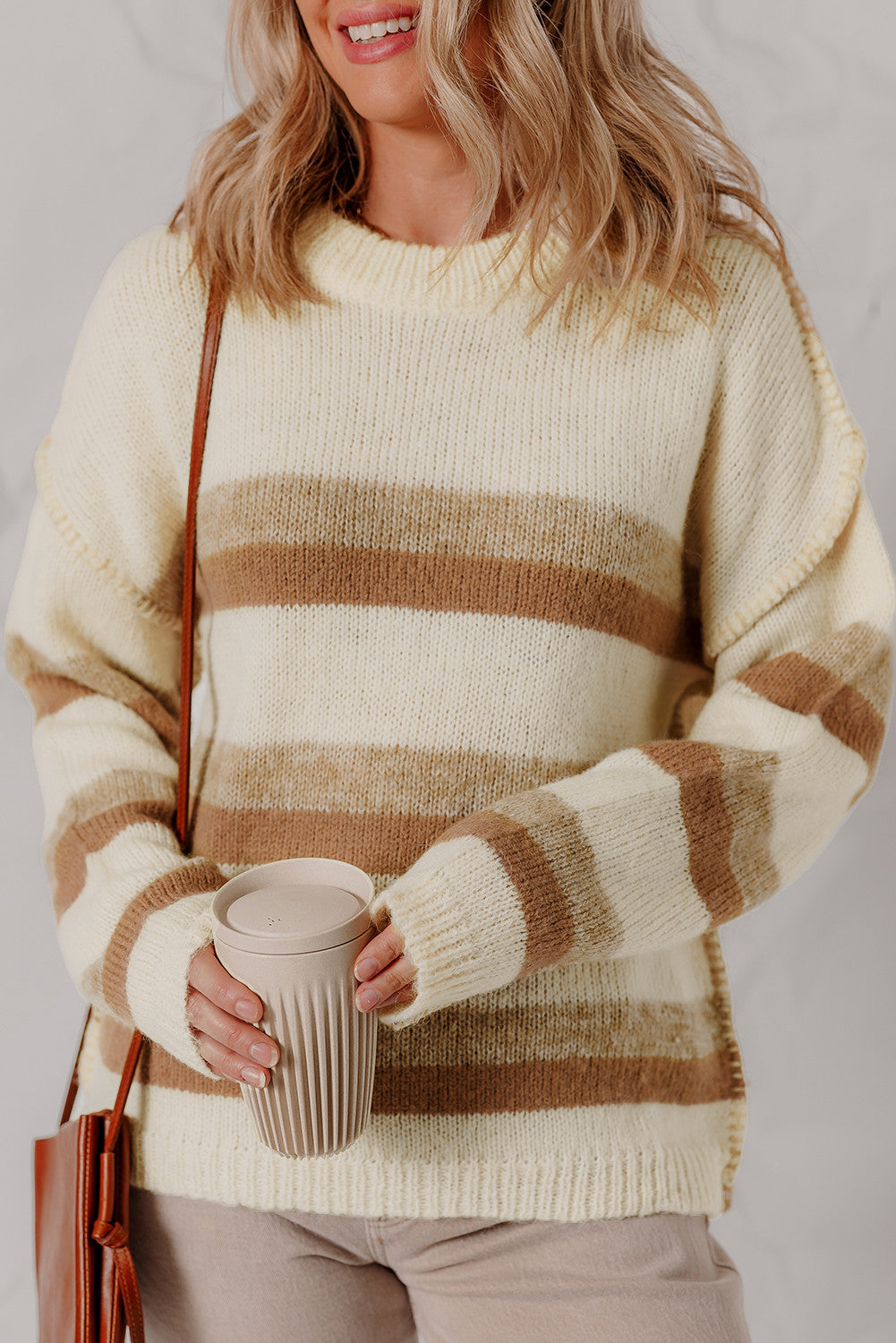 Khaki Stripe Baggy Sweater FB