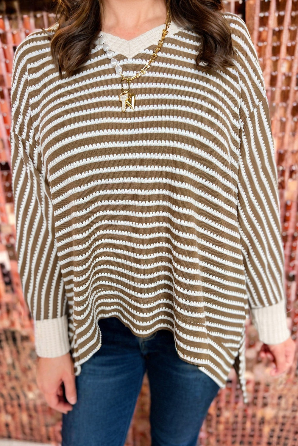 Khaki Stripe Dolman Plus Top FB