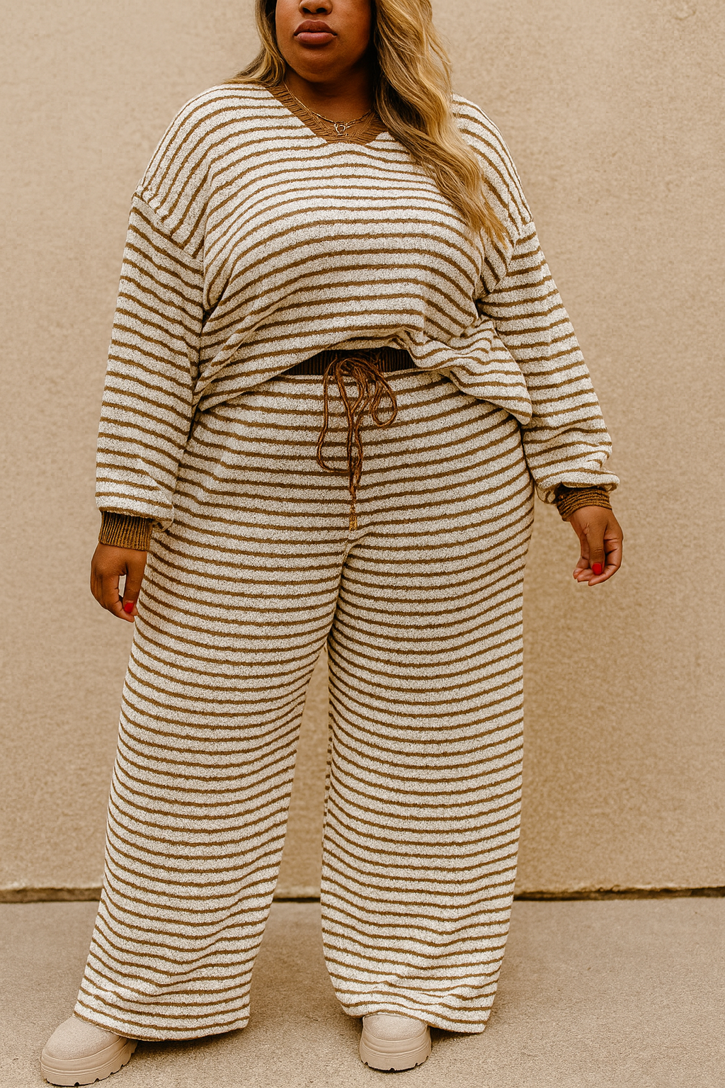 Khaki Stripe Pullover Set FB