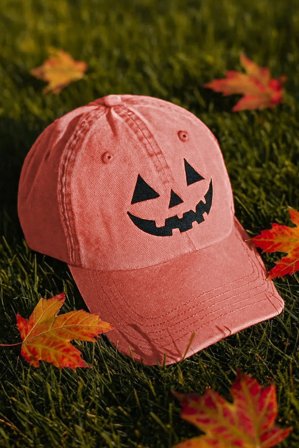 Orange Embroidered Halloween Washed Hat LT