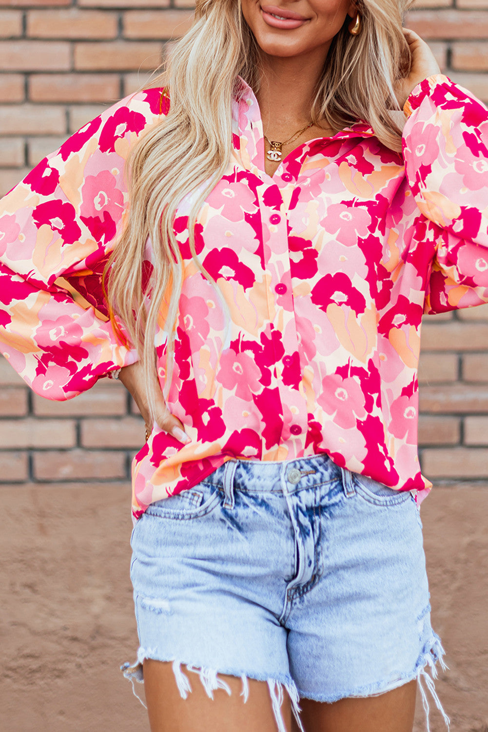 Pink Floral Button Blouse FB