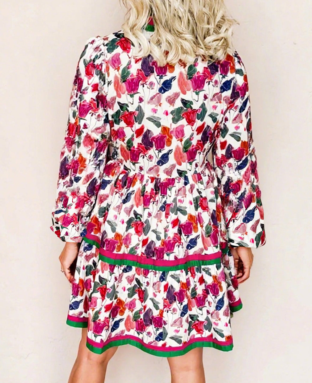 Purple Floral Contrast Dress LT