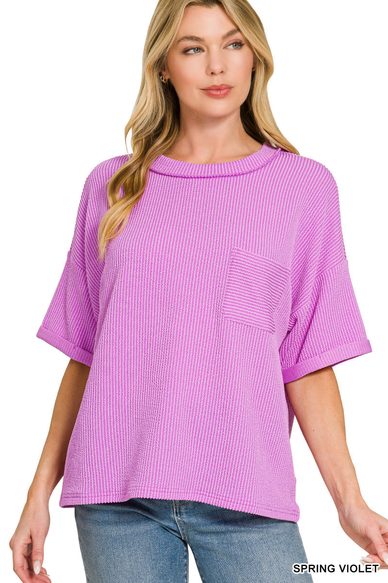 Raised- Rib Front Pocket Top Zenana