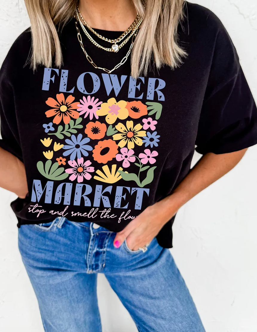 Black Flower Market Graphic Tee OOTD