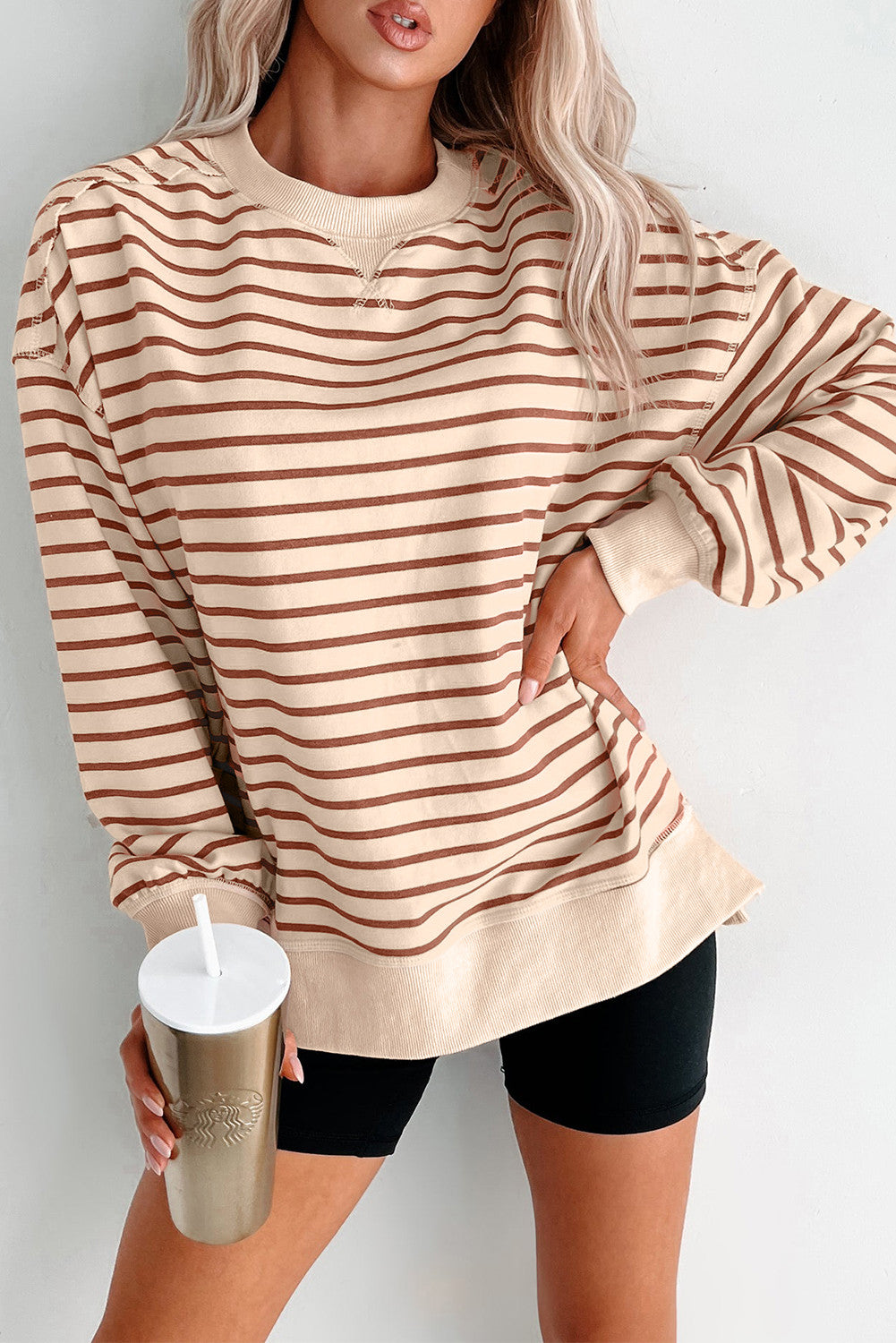 Stripe Ribbed Seam Sweatshirt LT