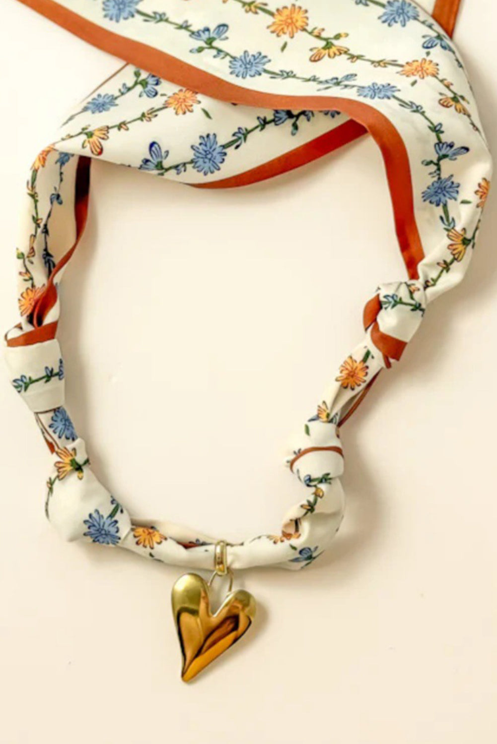 White Floral Scarf Heart Necklace LT