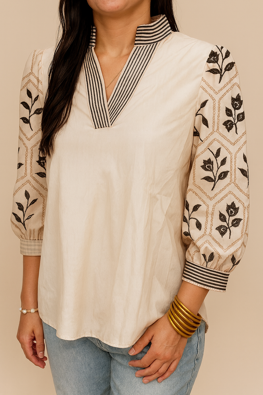 White Floral Sleeve Blouse LT