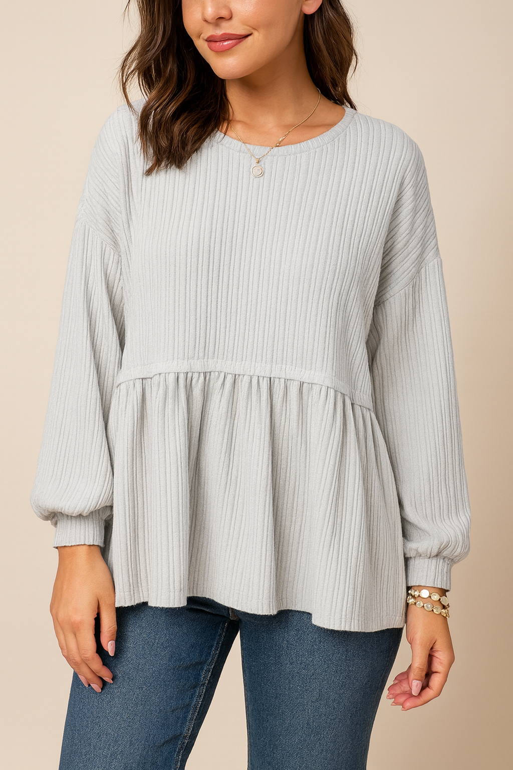 White Textured Peplum Top FB