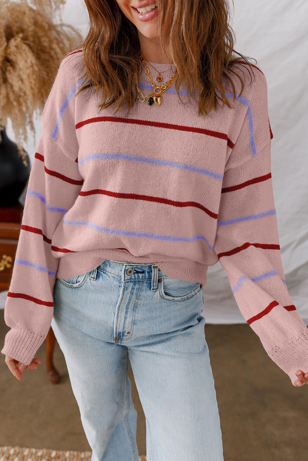 Striped Ribbed Edge Sweater FB