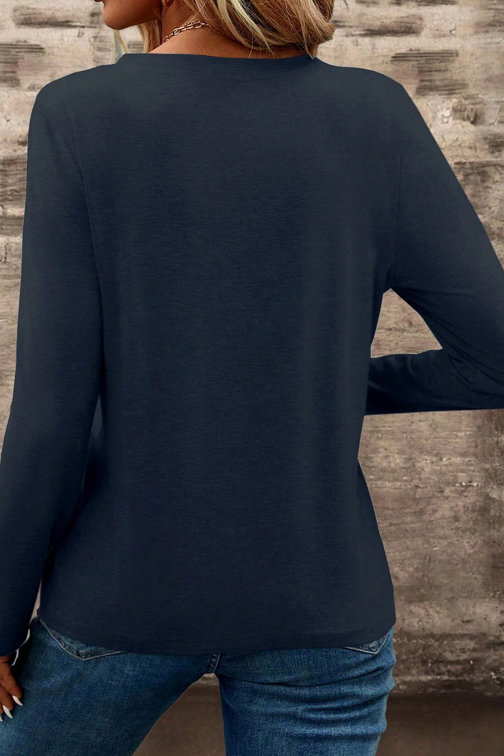 Navy Long Sleeve V-Neck Top FB