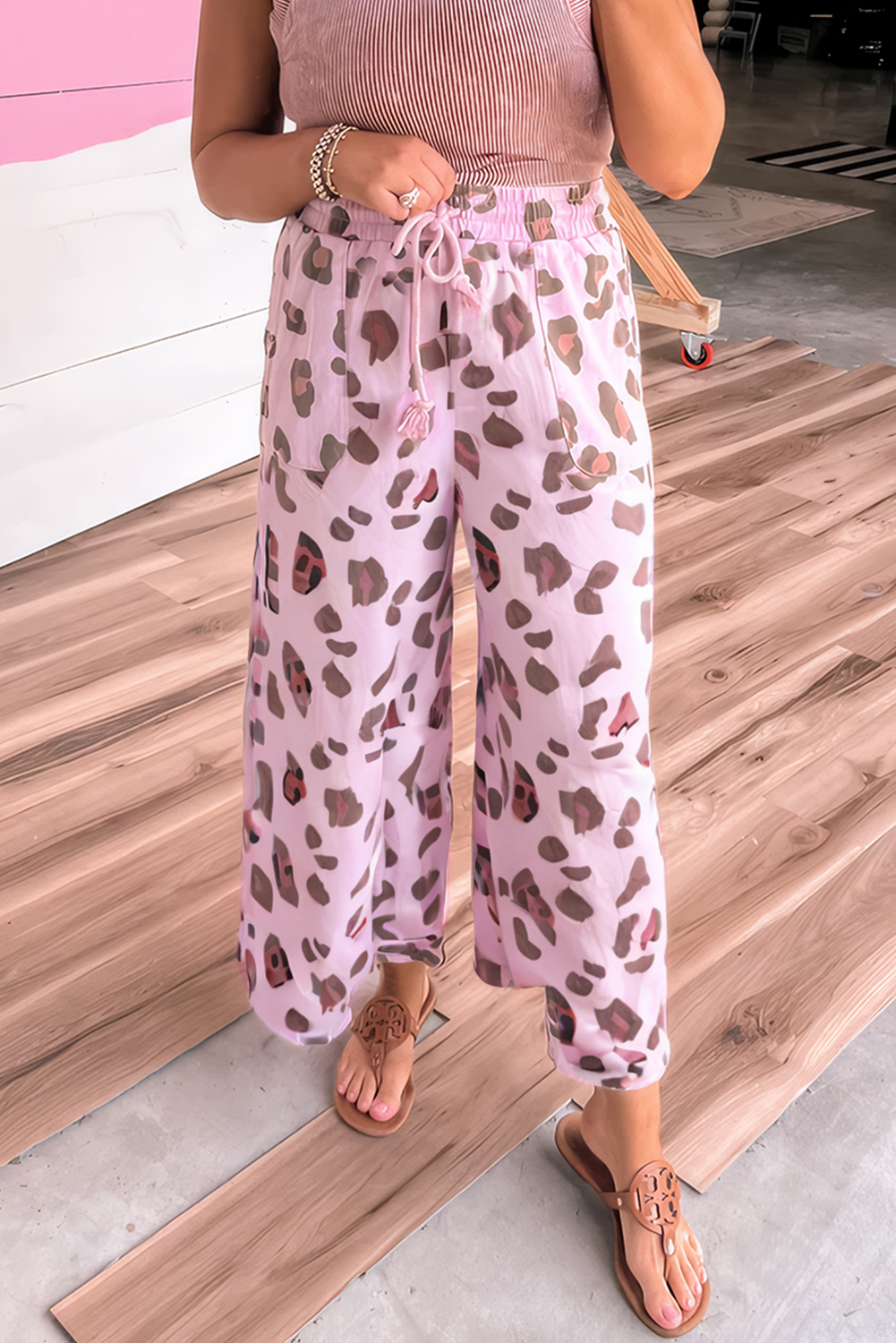 Pink Drawstring Leopard Pants FB