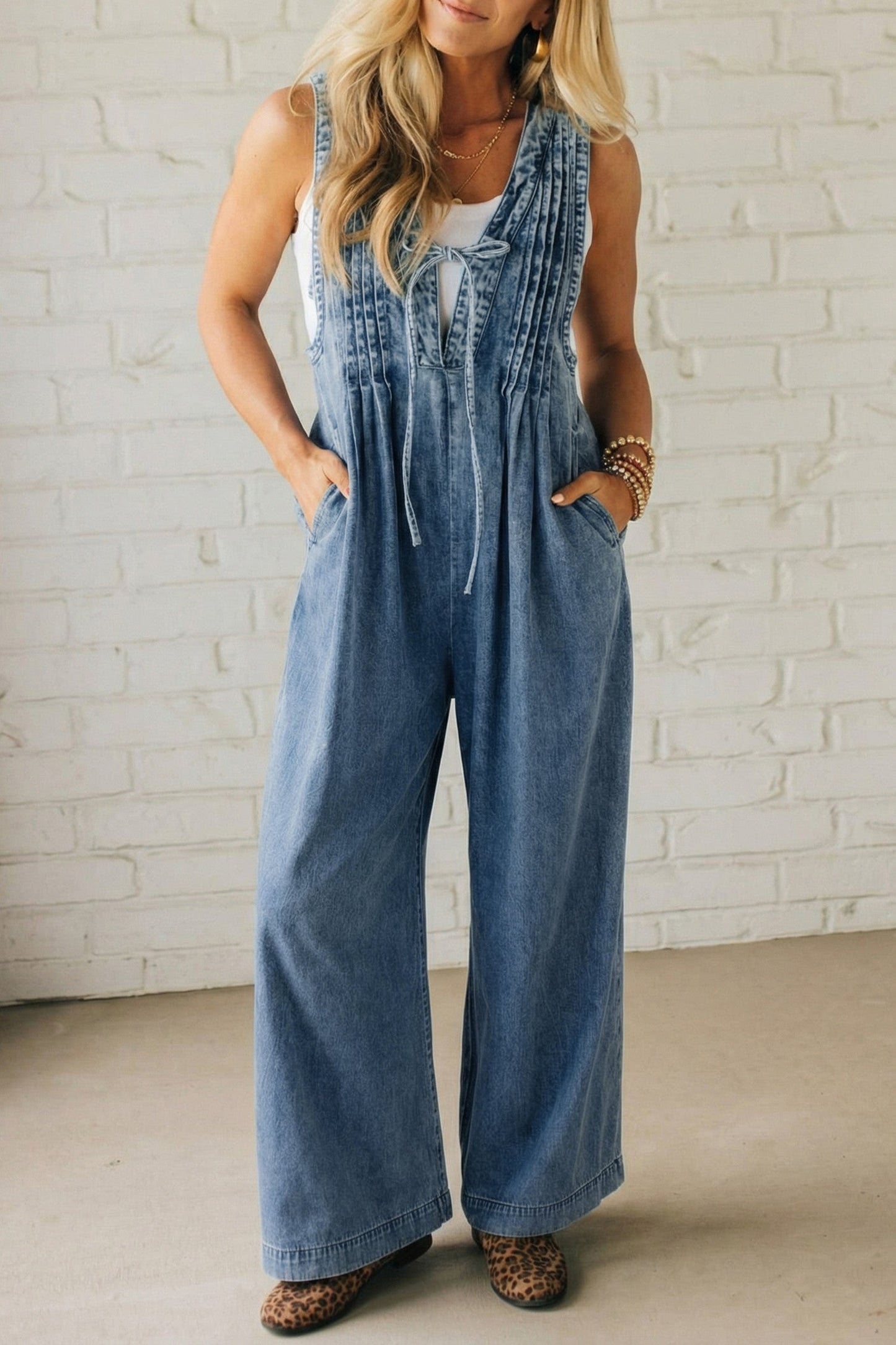 Acid Wash Pintuck Jumpsuit FB