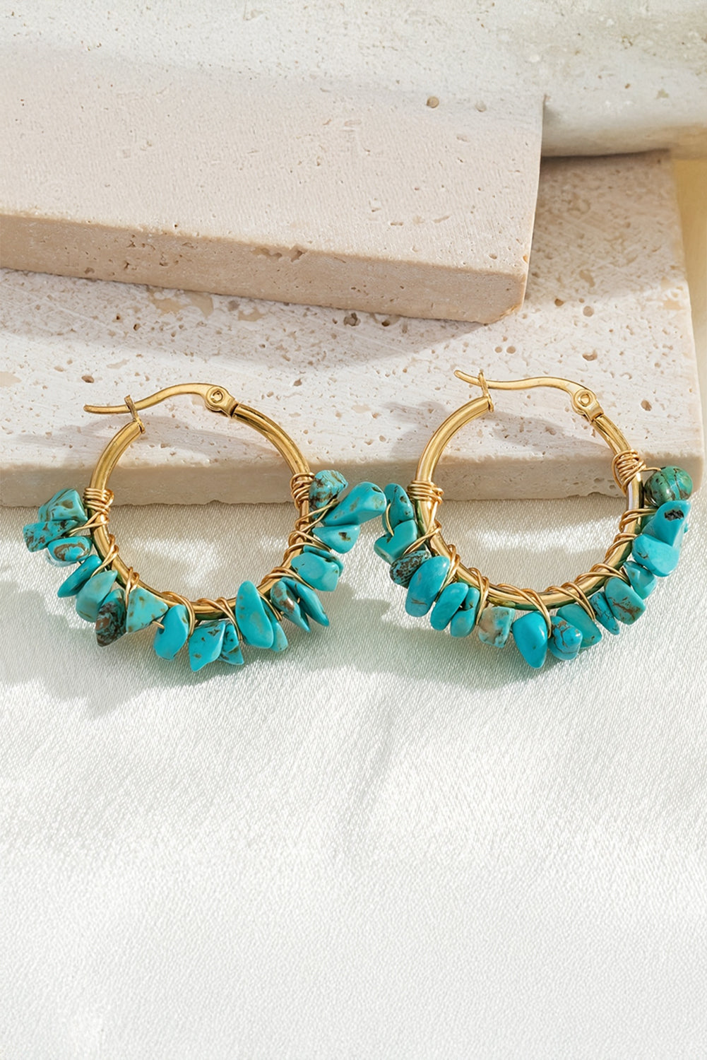 Turquoise Beaded Hoops RTS