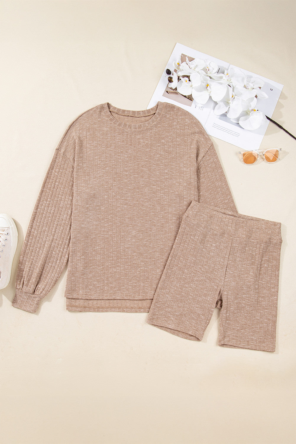 Khaki Ribbed Knitted Set LT