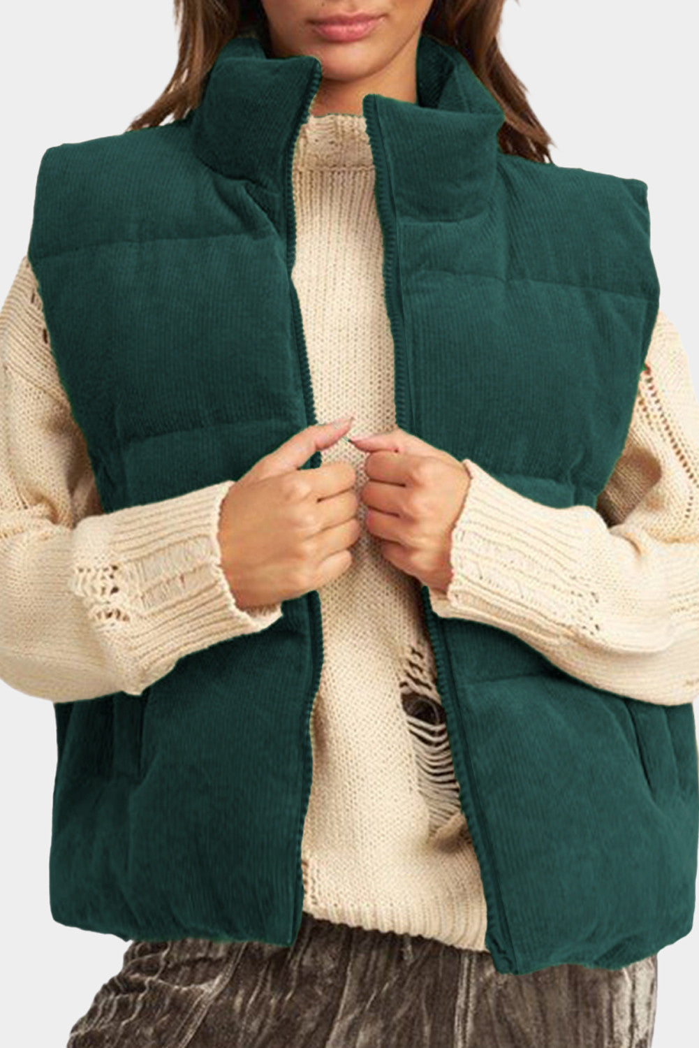 Corduroy Zip Up Puffer Vest FB