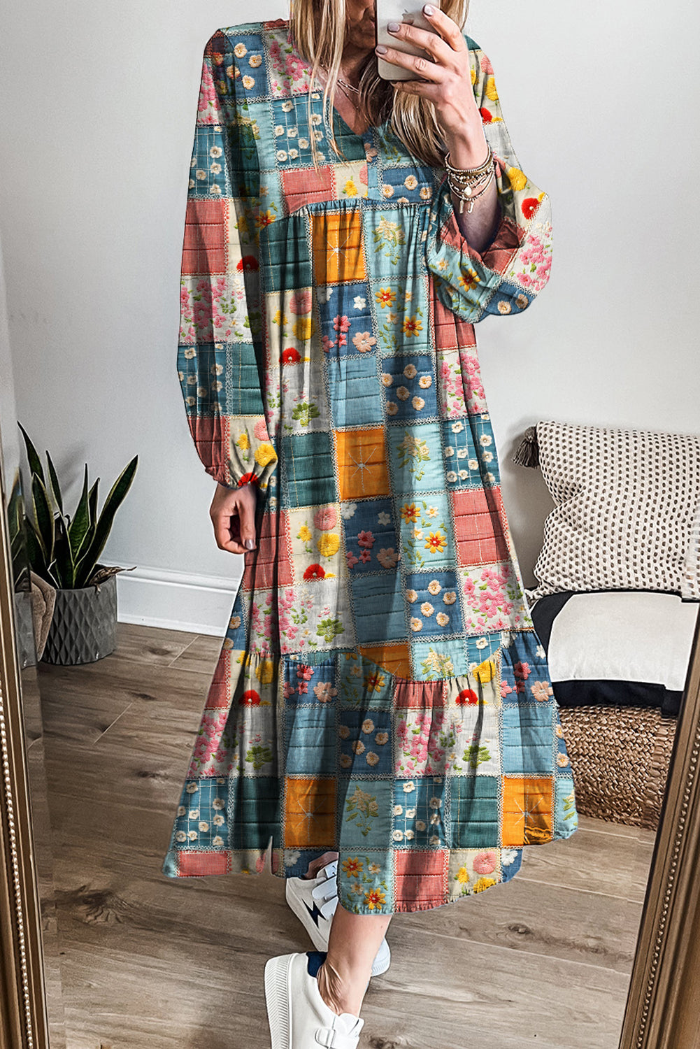 Mixed Floral Checkered Dress FB