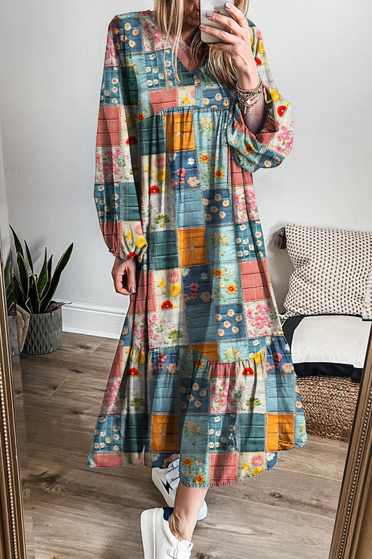 Mixed Floral Checkered Dress FB