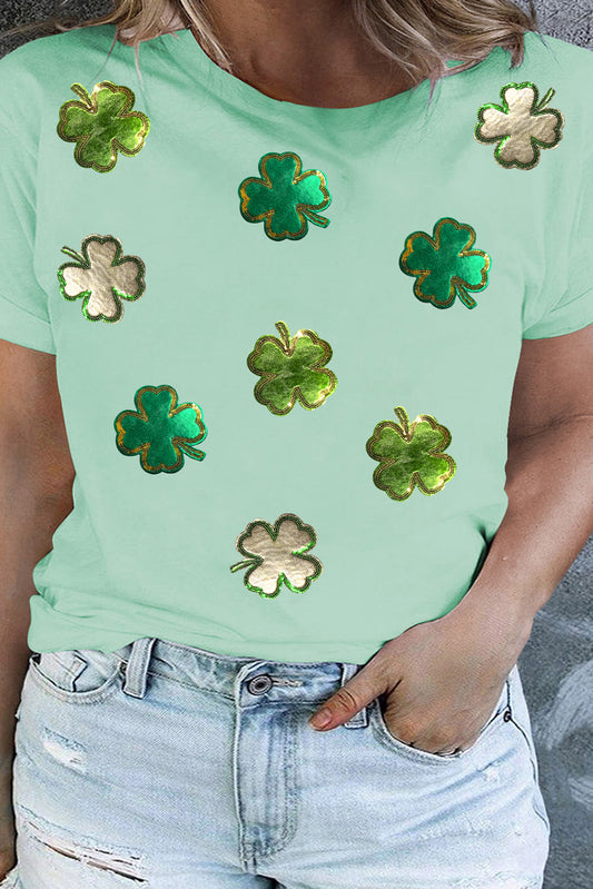 Four Leaf Clover Patched Graphic Plus Size Top RTS