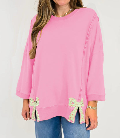 Floral Bow Slit Sweatshirt FB