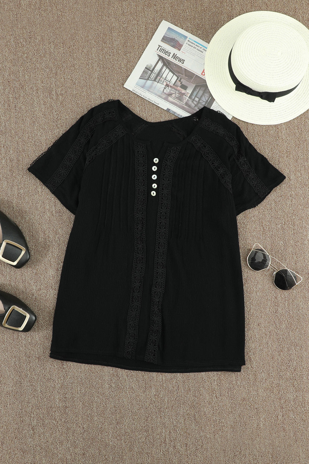 Black Crochet Eyelet Top LT