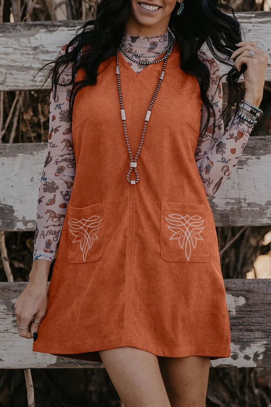 Orange Corduroy Western Dress FB